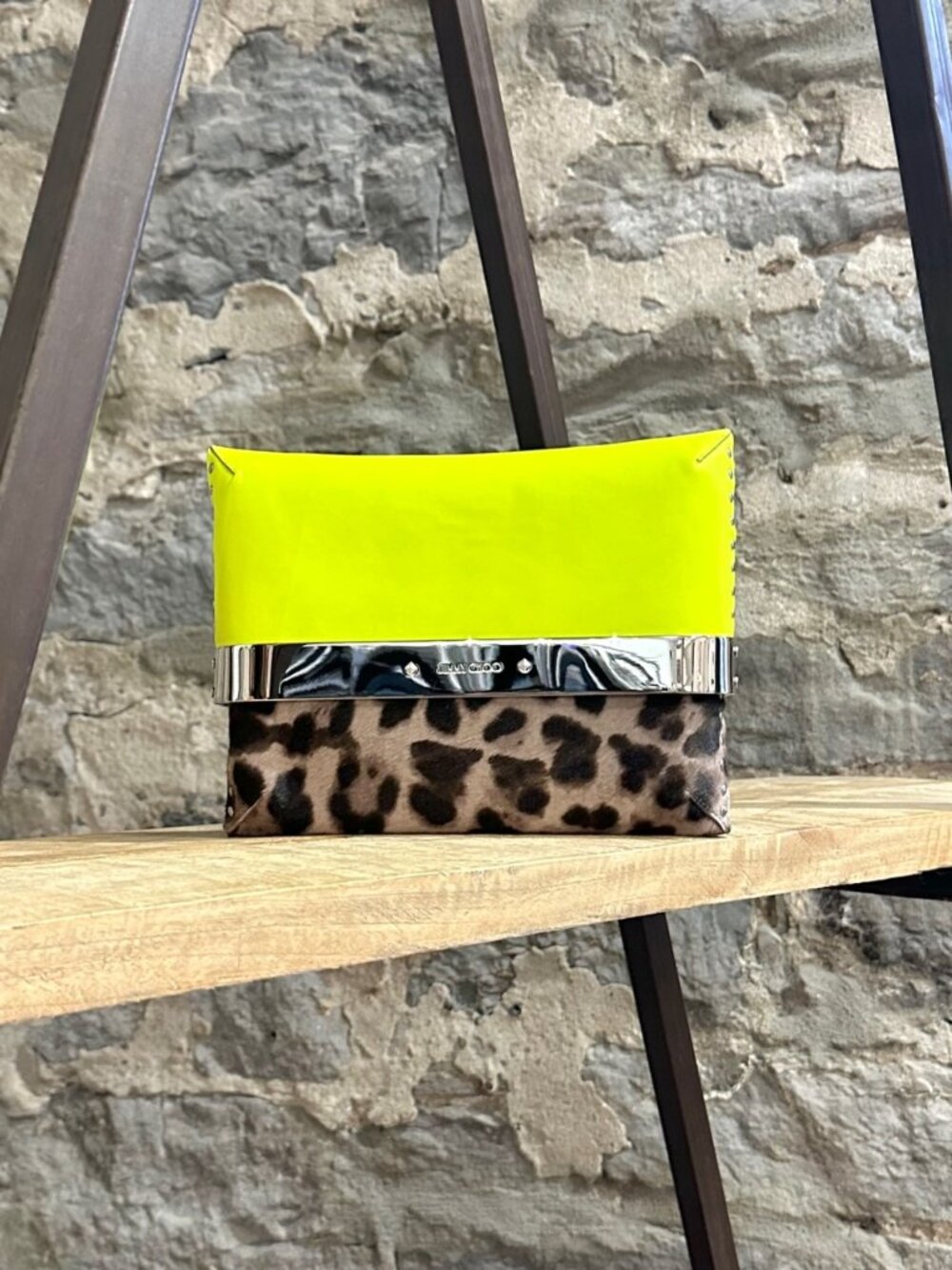 Jimmy Choo Neon Yellow Pony Hair Leopard Daphne Clutch